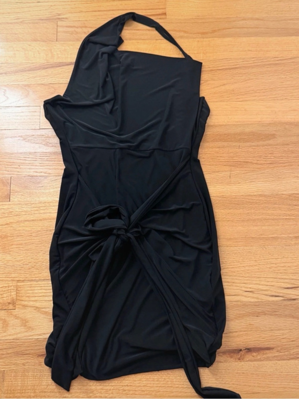 Boohoo Black One-Shoulder Tie-Waist Dress
